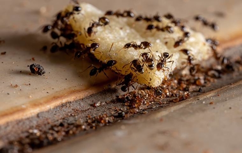 Ants crawling on food scrap